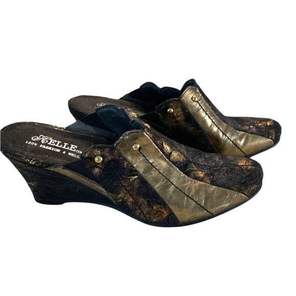 HELLE metallic gold snd browns size‎ 39 wedges. Leather uppers. Made in Spain. - Picture 4 of 11